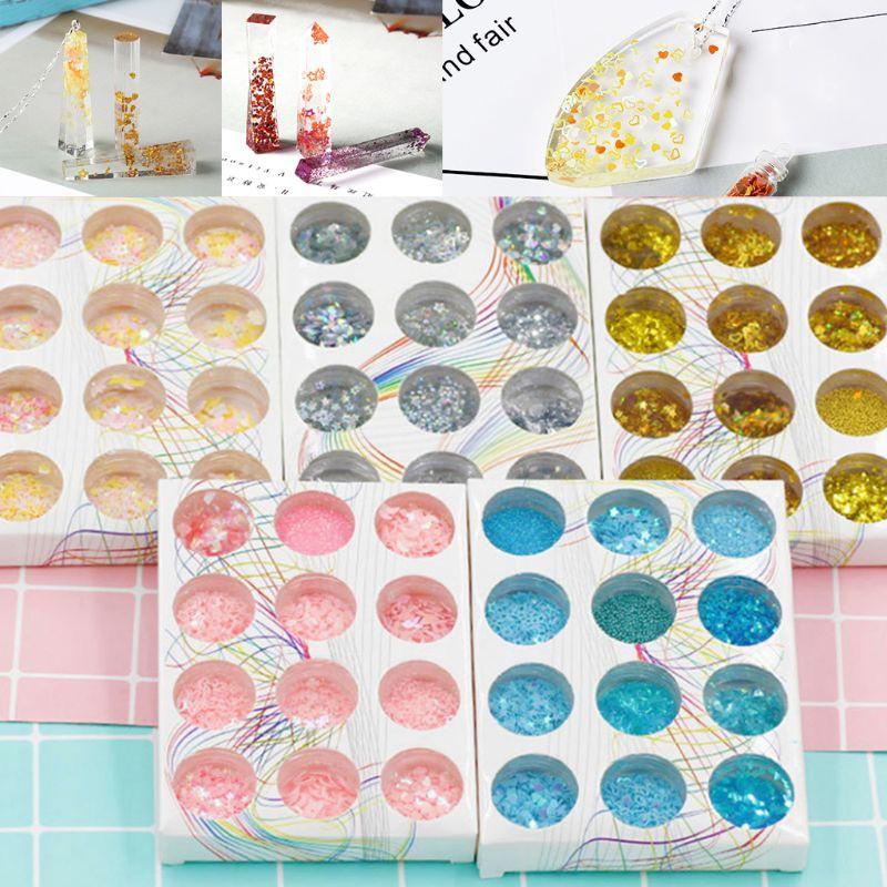 Set 12 hũ kim tuyến lấp lánh trang trí resin