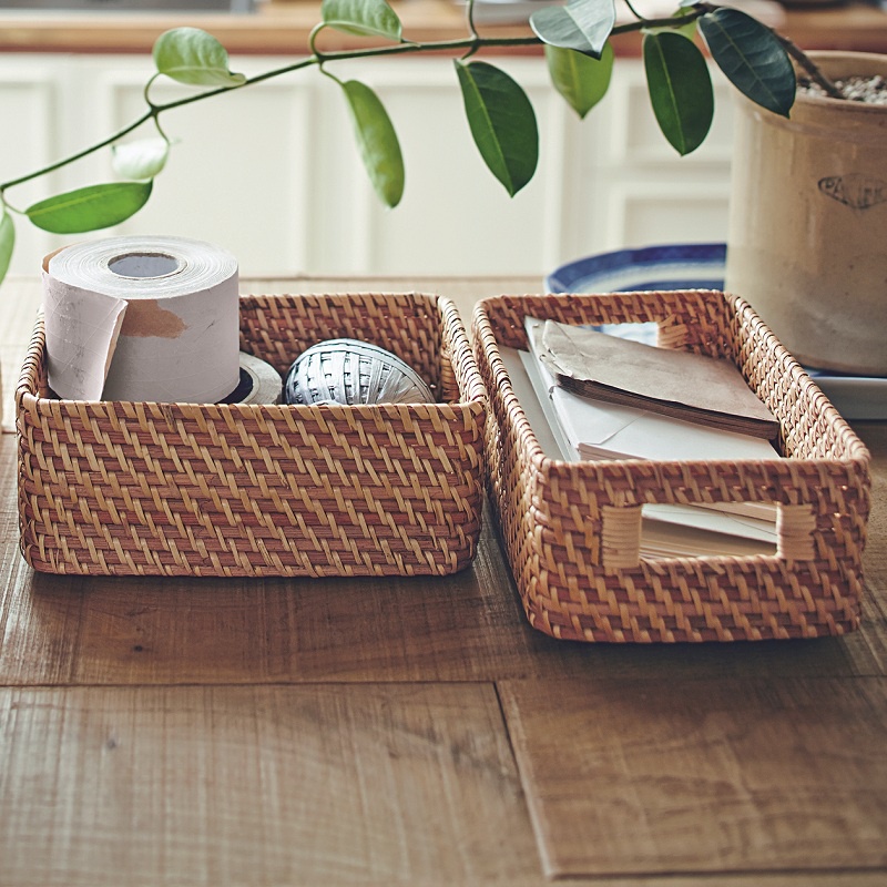 Giỏ mây đan đa năng BAMBOOO ECO đựng đồ có tay cầm trang trí decor
