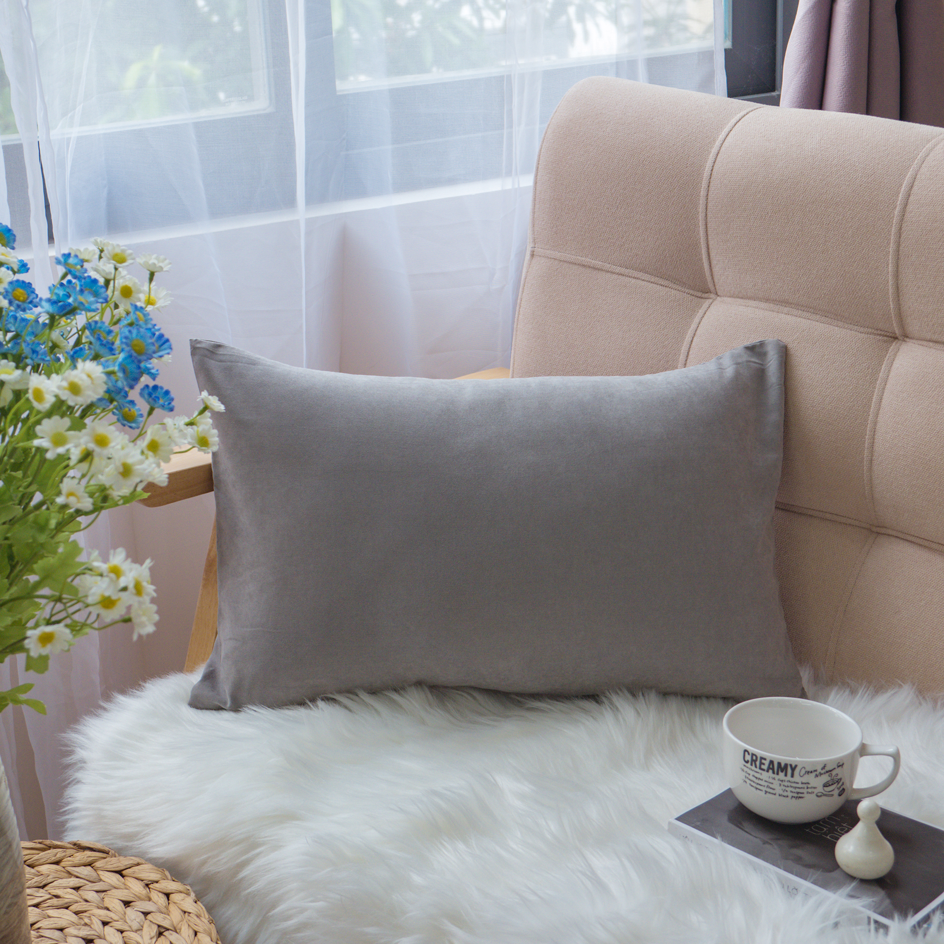 Gối Tựa Lưng Sofa Cotton Nhung Mềm Trơn Màu