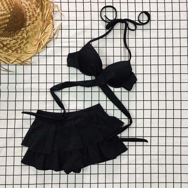 Đồ bơi nữ áo tắm nâng ngực chéo dây sang chảnh- Bikini đi biển 2 mảnh váy 2 tầng kín đáo- shopnabi VAY2TANG_NGUCCHEODAY