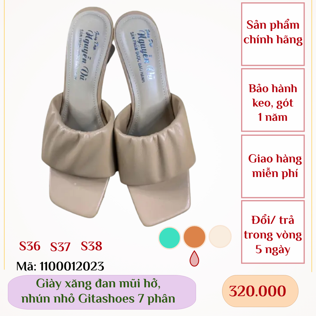 Dép cao gót gitashoes mũi hở, có nhún nhỏ, cao 7 phân - 1100012023