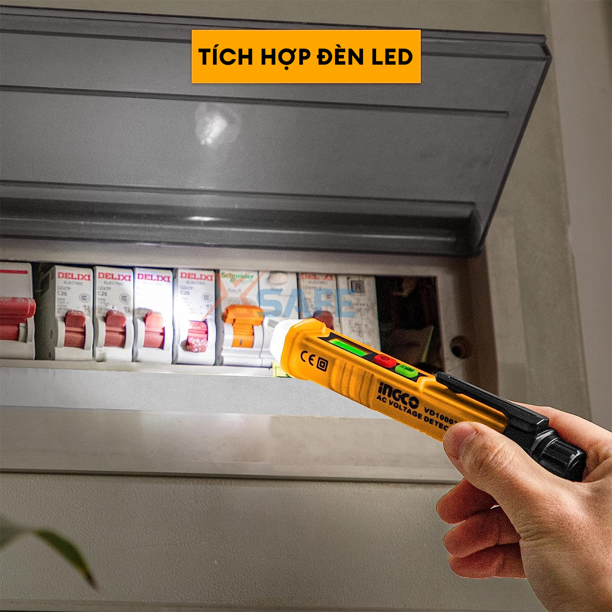 Bút thử điện kỹ thuật số đa năng thông minh 1000V INGCO màn hình LED đầu dò cảm ứng tự động phân biệt dây nguội và dây nóng VD10003