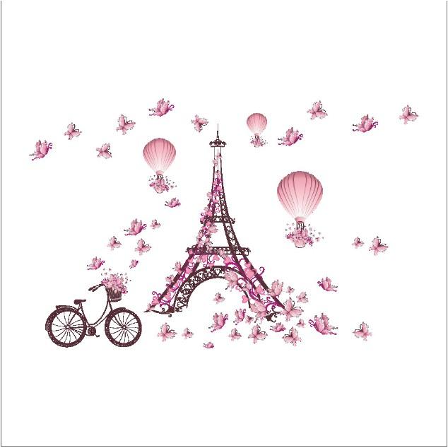Decal trang trí tường - Tháp Lớn Bướm Hồng Dâu