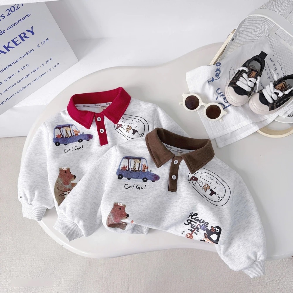 Set Áo Thun Tay Dài Cổ Polo Gấu Quần Bo Chun Cho Bé Trai 1-8 Tuổi Dành Cho Bé Trai