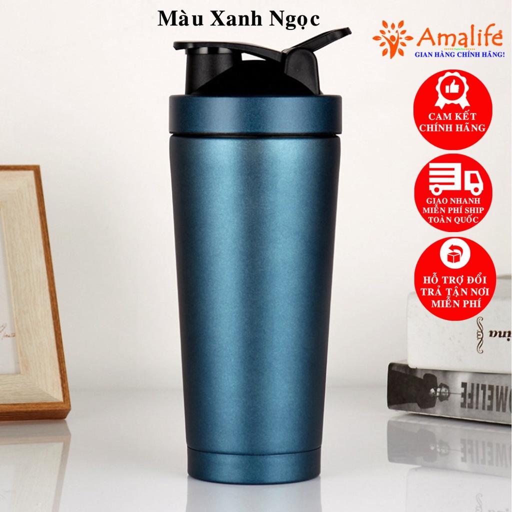 Bình Lắc Đựng Nước Shaker Inox 800ml Móc Cài – Tập Gym Thể Thao Chính Hãng Amalife – Kèm Bóng Lò Xo Lắc