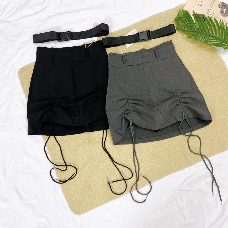 Chân váy chữ A dây rút gấu cá tính kèm belt