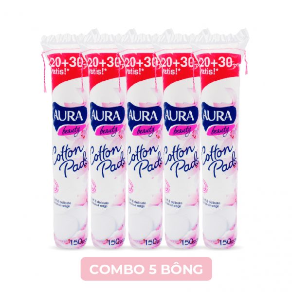 Combo 5 bông tẩy trang Aura 150 miếng