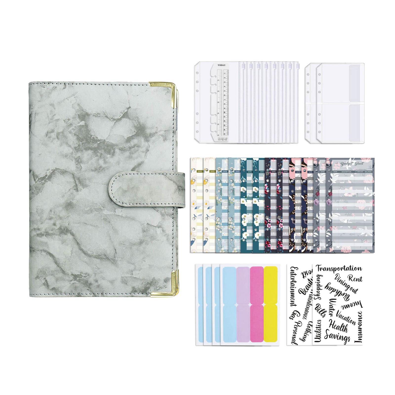 Notebook Binder with Label Sticker Label Binder Pockets Zipper Bag 6 Ring Binder Cover Loose Leaf Binder Cash Budget Sheet Money Organizer
