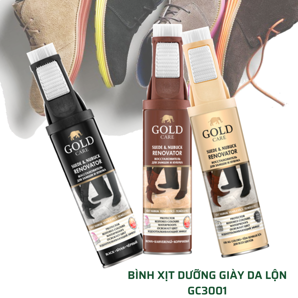 Combo Chăm Sóc Giày Da Lộn GoldCare Gồm Bình Xịt Dưỡng GC3001 250ML và Bình Xịt Khử Mùi Giày, Da GC3003