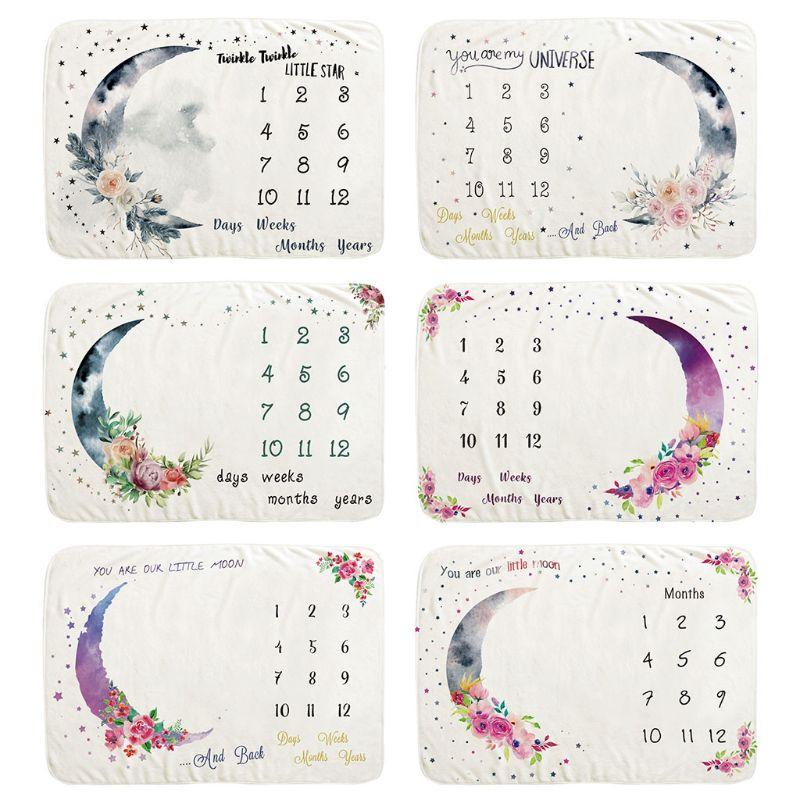 Cho Bé Hàng Tháng Ghi Tăng Trưởng Cột Mốc Chăn Sơ Sinh Đạo Cụ Chụp Ảnh Trẻ Em Hình Sáng Tạo Mặt Trăng Hoa Vải Nền