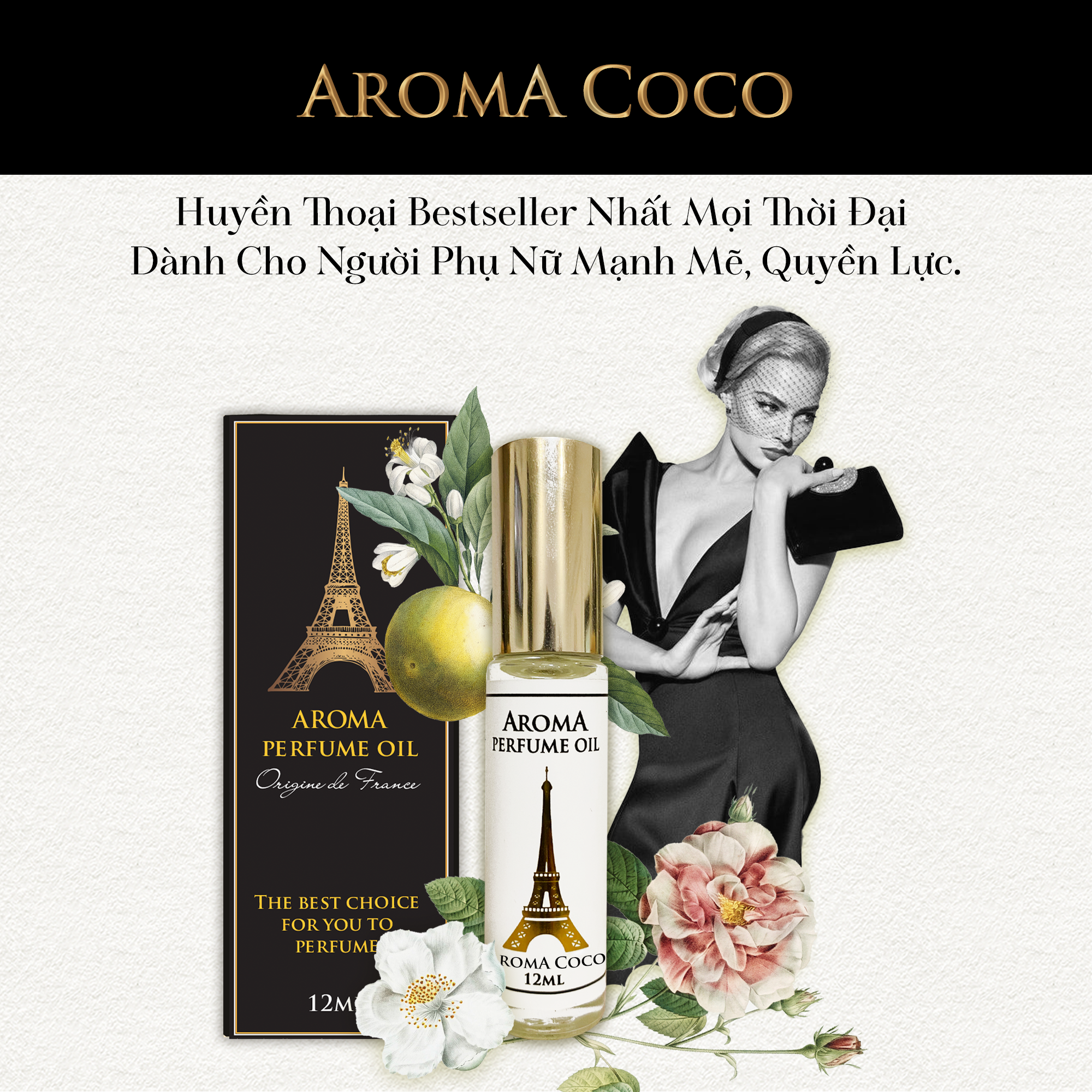 Aroma Coco W – Tinh Dầu Nước Hoa Pháp Dạng Lăn 12ml