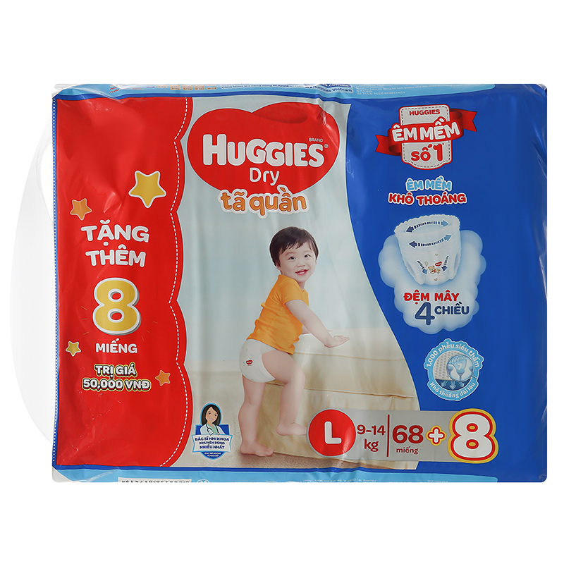 Tã quần Huggies Dry size L 68 miếng (cho bé 9 - 14kg)