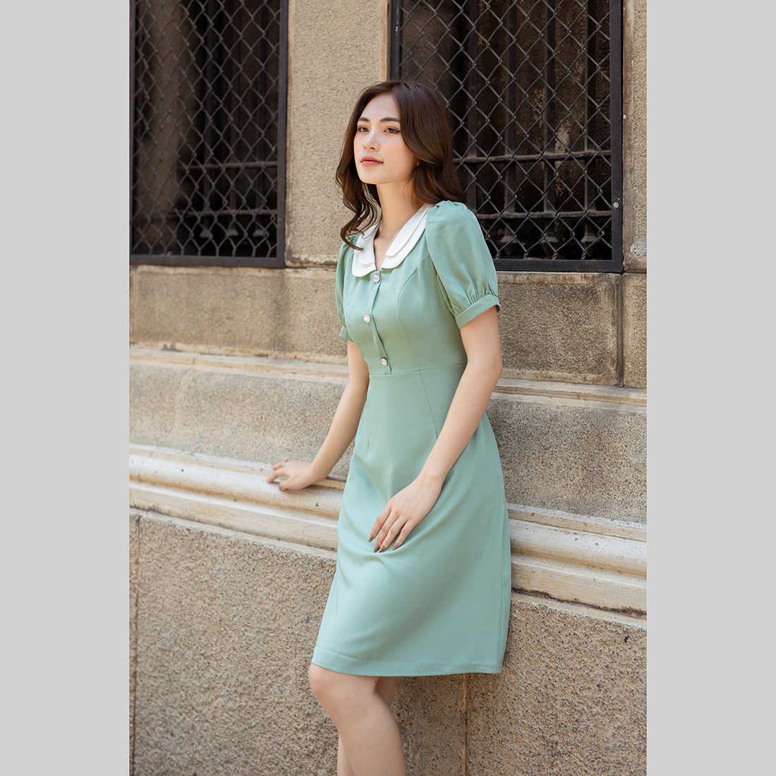 Đầm công sở chữ a tay phồng thời trang Eden - D495