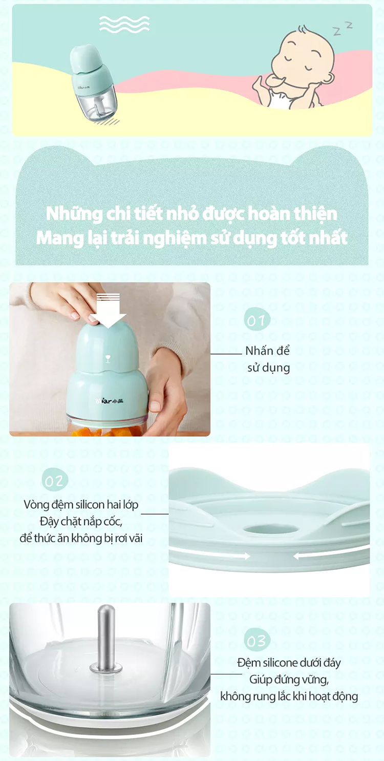 Máy xay thực phẩm mini Bear QSJ-B01P1 - An toàn, thân thiện là 2 tiêu chí hàng đầu của Bear - Hàng chính hãng