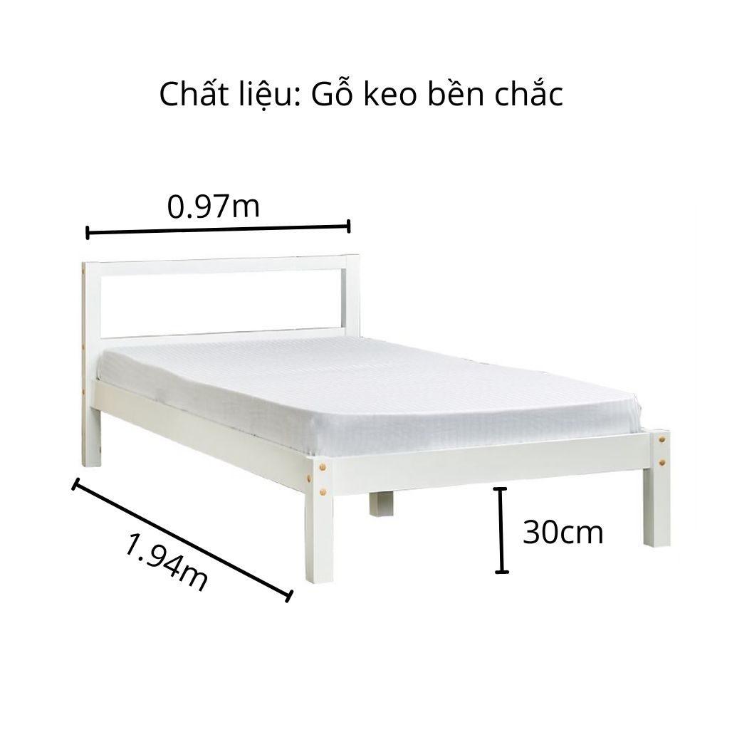 Bộ Giường Gỗ Keo Và Nệm Mút BAYA SAPA-SET Thiết Kế Mộc Mạc Với Giường Màu Trắng Và Đệm Viền Xanh Kích Thước Nhỏ Gọn 6000189