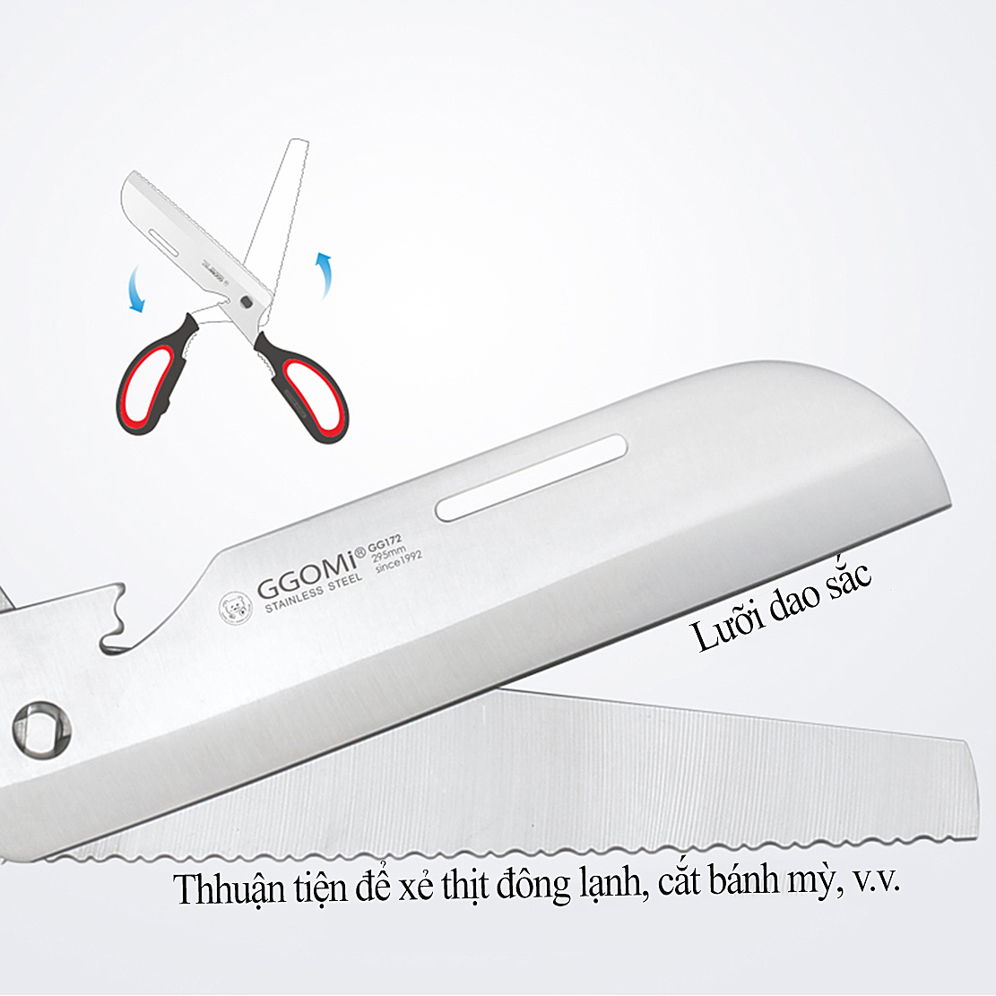 Kéo dao đa chức năng dài 30cm, chiều dài lưỡi 17cm bằng thép không gỉ an toàn của GGOMi Hàn Quốc GG172
