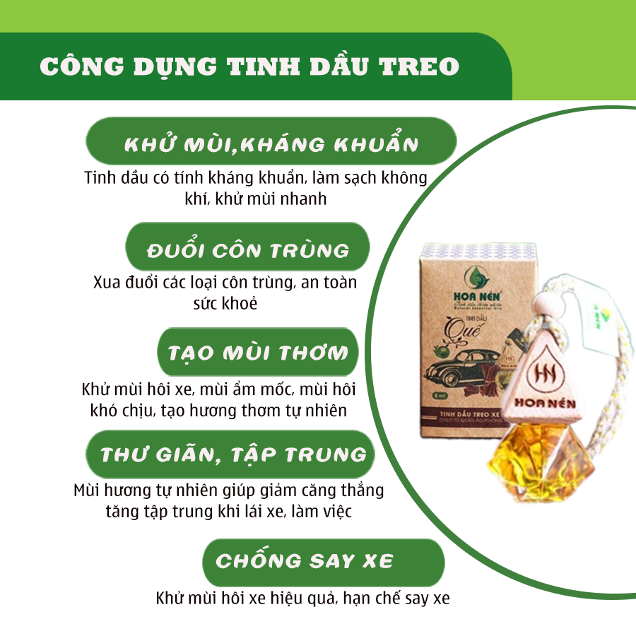 Tinh dầu treo Quế nguyên chất 8ml- Hoa Nén - Khử mùi, chống say xe