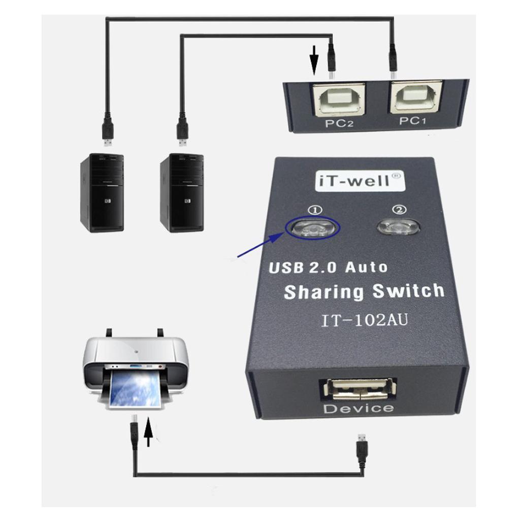 USB 2.0 Manual Sharing Switch KVM Selector 2Ports HUB For PC Scanner Printer