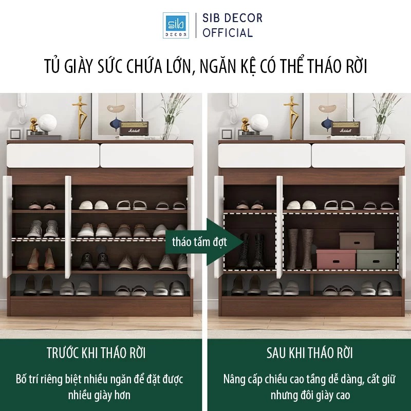 Tủ Giày Đa Năng SIB Decor Tích Hợp 6 Móc Treo Đồ Tiện Lợi, Đặt Tại Lối Vào Phòng Khách