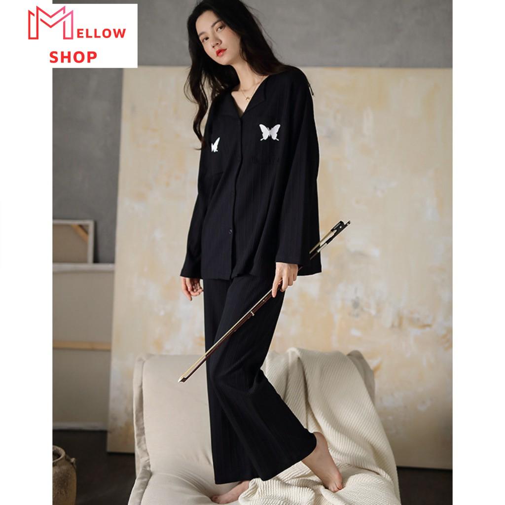 Bộ đồ ngủ, bộ ngủ nữ màu đen mặc ở nhà hay đi chơi phối voan gân đen viền trắng cực xinh