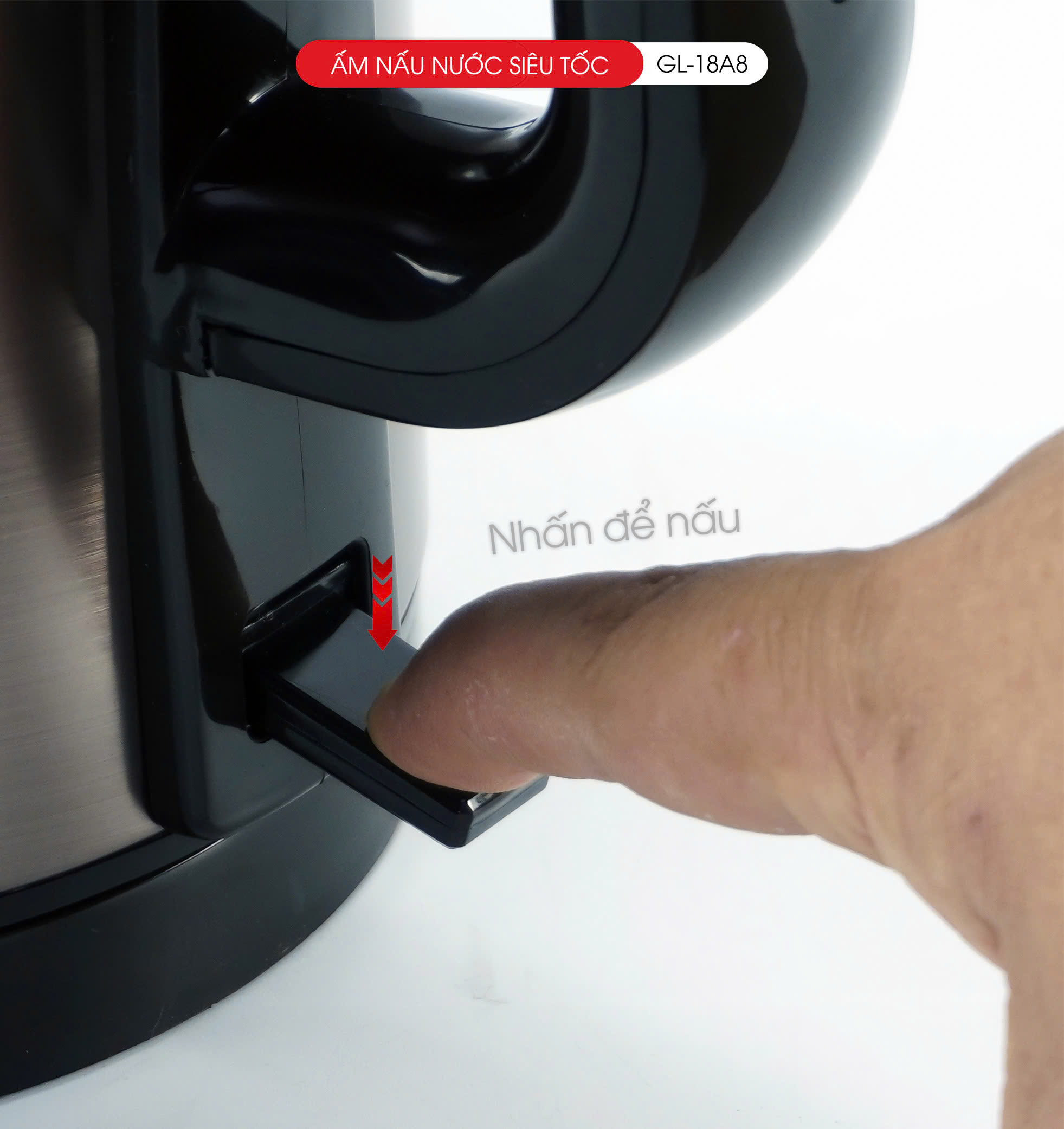 Ấm Siêu Tốc Gali GL-18A8 Thân Ấm Nguyên Khối Inox 304. Thiết kế 2 lớp Chống Nóng. hàng chính hãng, bảo hành 24 tháng