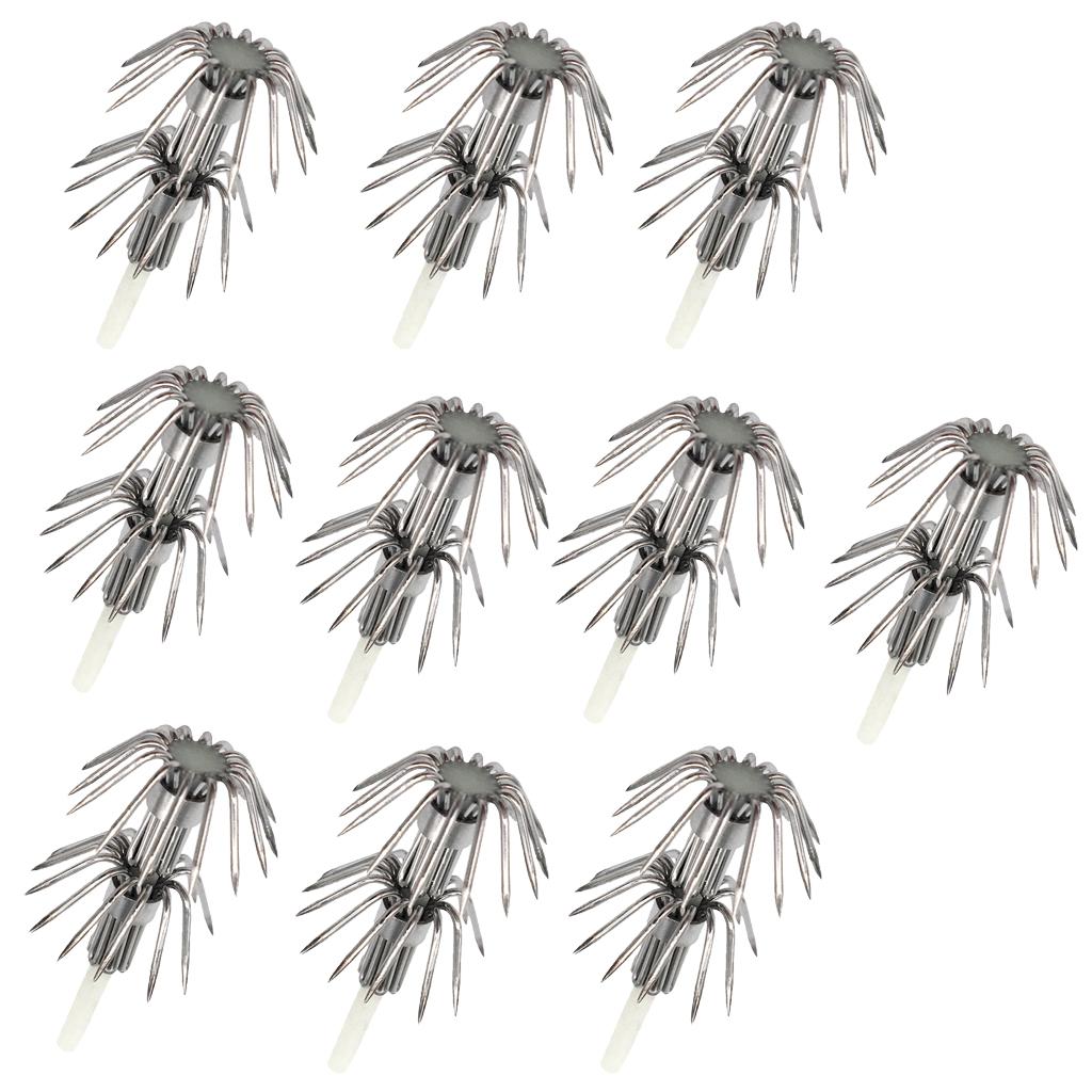 10pcs Stainless Steel Luminous Squid Lure Hooks Fishing Egi Jig Hooks