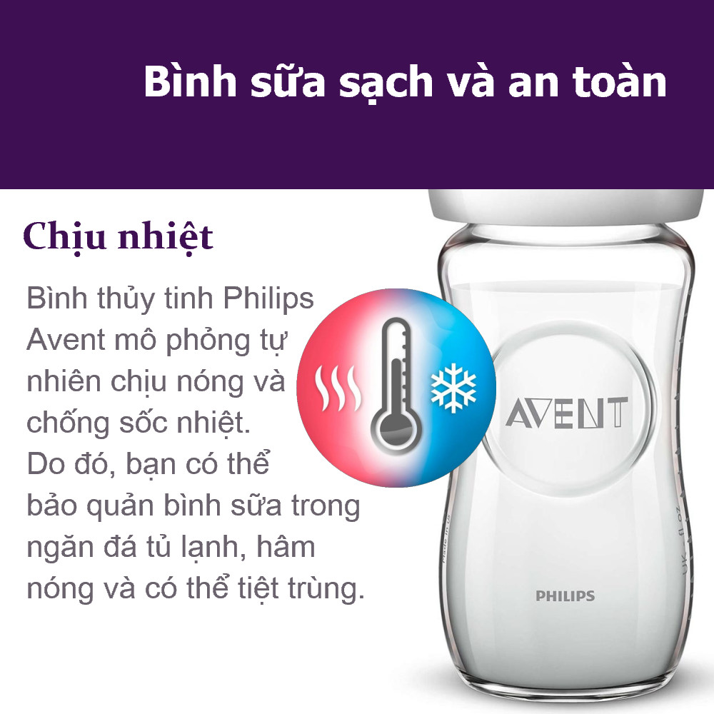 Bình sữa thủy tinh  mô phỏng tự nhiên hiệu Philips Avent (240ml - đơn) cho trẻ từ 1 tháng tuổi 673.13