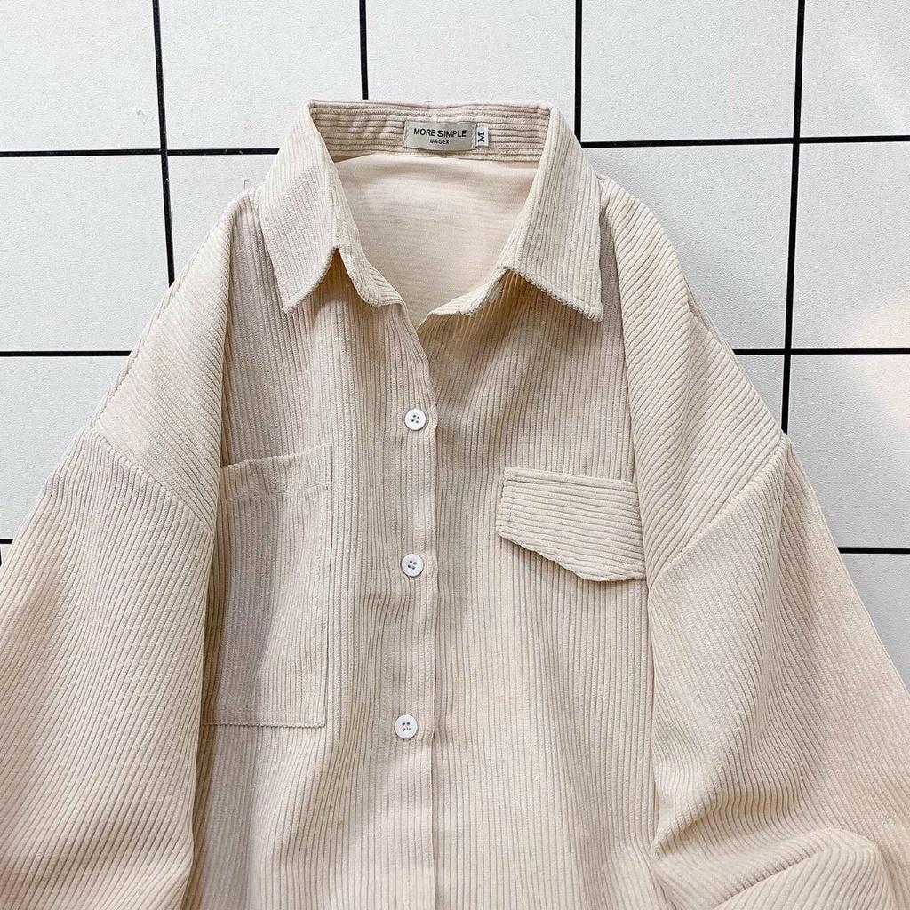 Áo Sơ Mi NHUNG GÂN TĂM THIẾT KẾ 1 TÚI 1 NẮP TÚI GIẢ Form rộng Unisex Nam/Nữ Phong Cách Hàn Quốc Ulzzang
