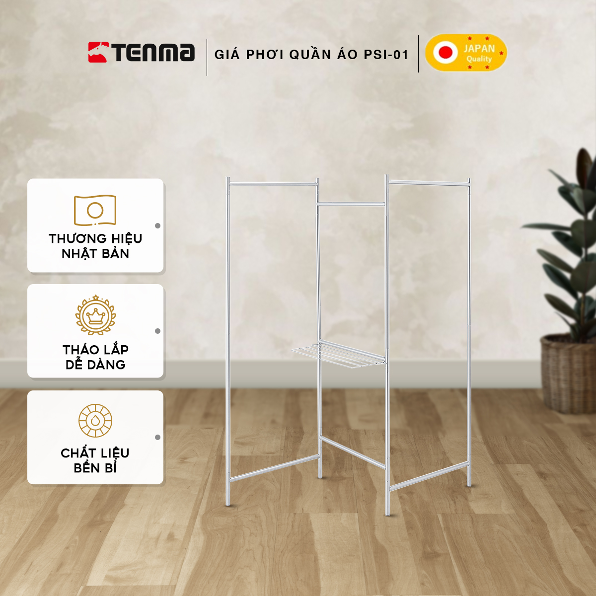 Giá Phơi Quần Áo Tiện Lợi Bằng Thép Không Gỉ TENMA, PSI-01