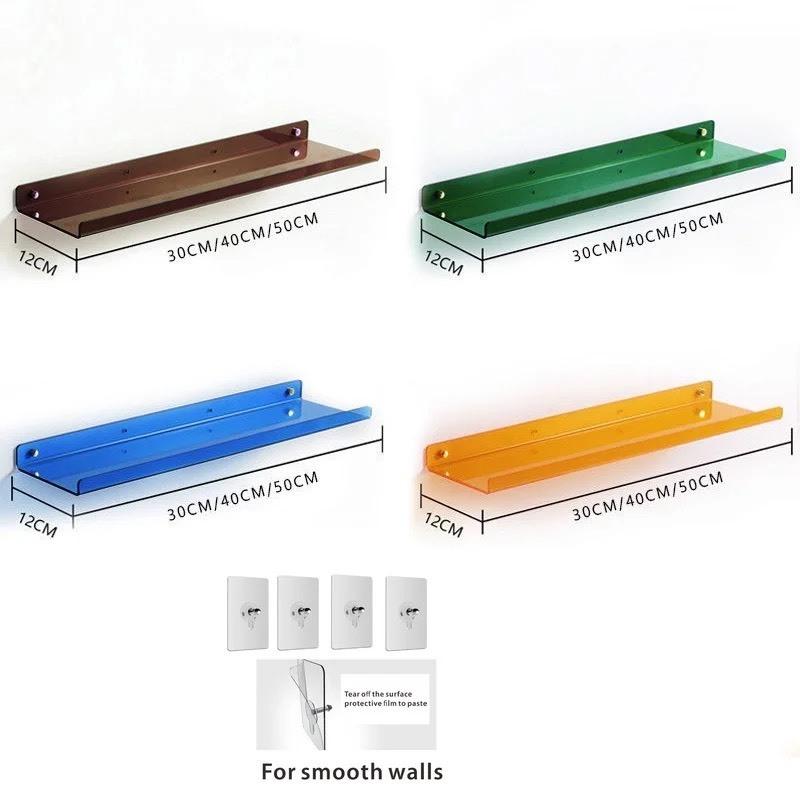 Kệ Mica treo tường phòng ngủ, nhà tắm, Giá treo tường để đồ cho nhà vệ sinh, tặng kèm 2 miếng dán tường ốc vít - Vàng xuyên sáng
