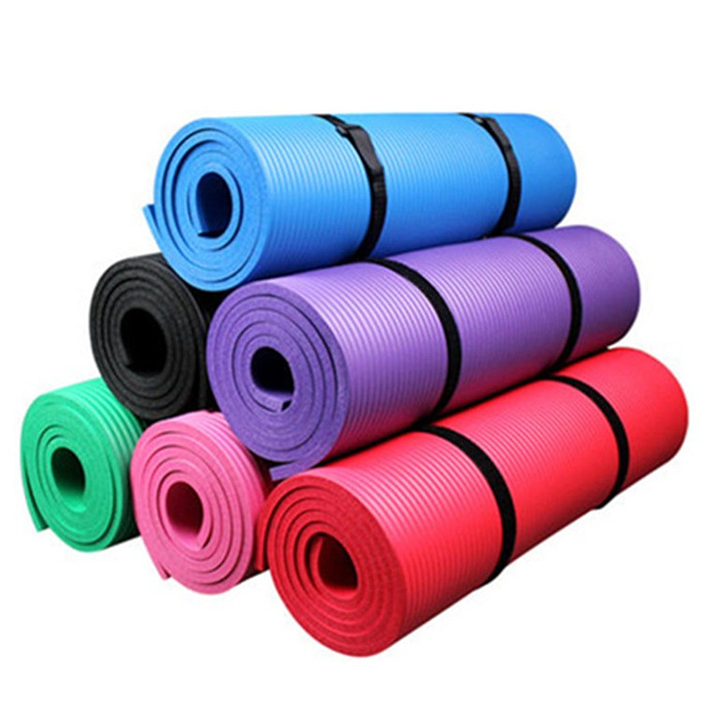 Thảm tập Yoga dày 10mm bằng bọt NBR chất lượng cao, nhẹ và bền không trơn trượt với dây đeo và túi lưới