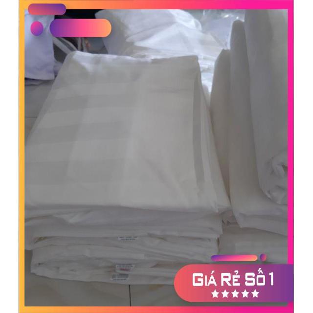 Drap trắng sọc cotton cvc cao cấp 1m8x2m nệm cao 5-17cm