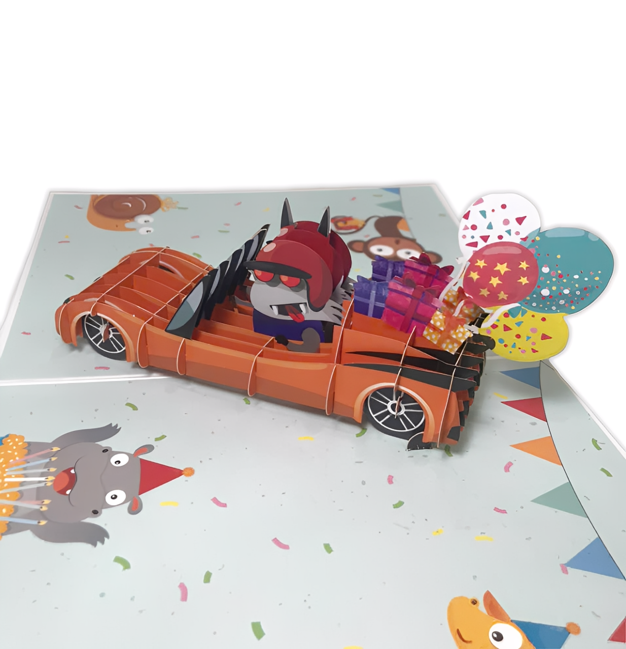 B30 -  Thiệp 3D Sói Xám Lái Xe Ô Tô Sinh Nhật – Pop Up Birthday Car – Viethands Giftshop