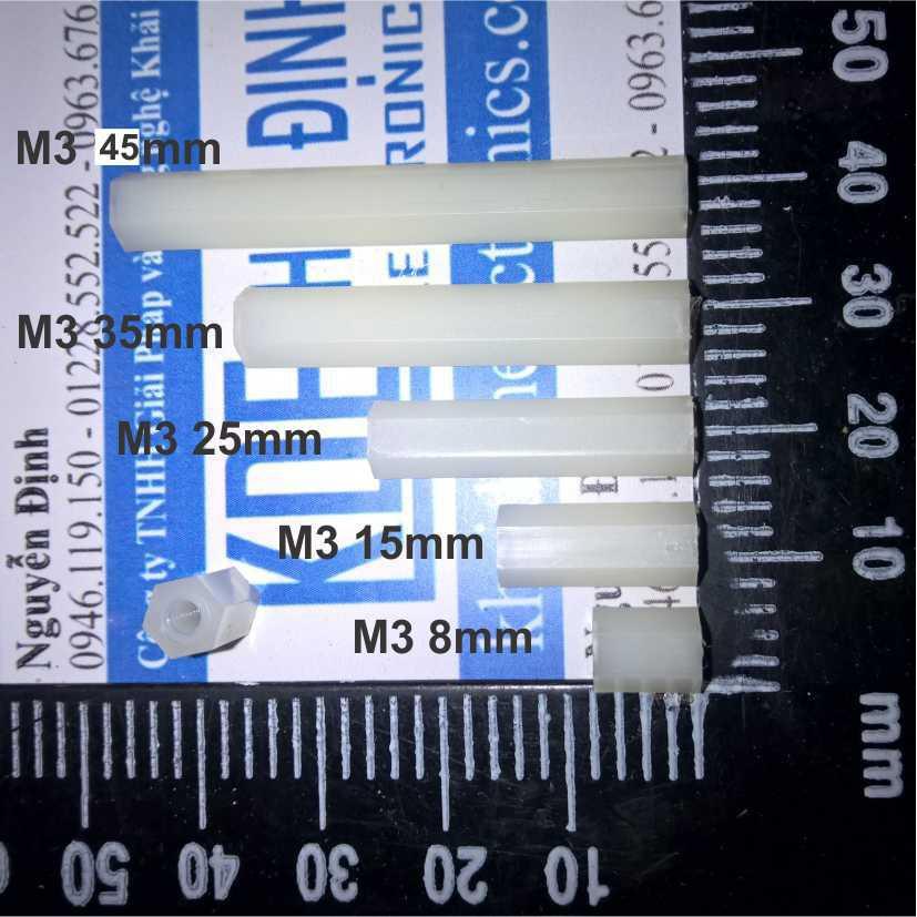 Cọc Nhựa lục giác M3 đầu cái-cái , các kích thước 5mm ~ 45mm kde0395