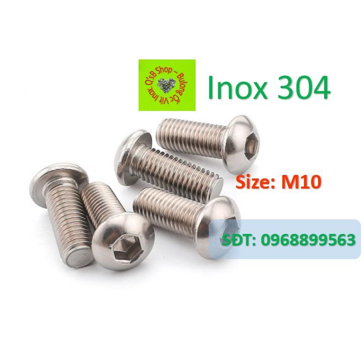 Bulong inox chìm cầu size 10, ốc lục giác chìm đầu bi, inox 304