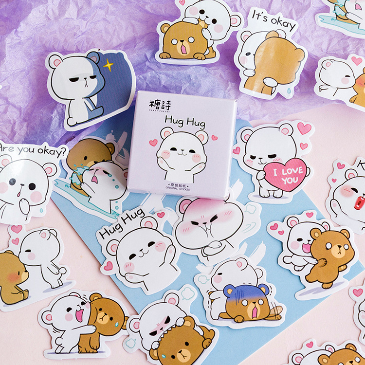 Sticker chủ đề Gấu Con Hug Hug - Hộp 45 miếng dán trang trí sổ tay Bullet Journal - M222