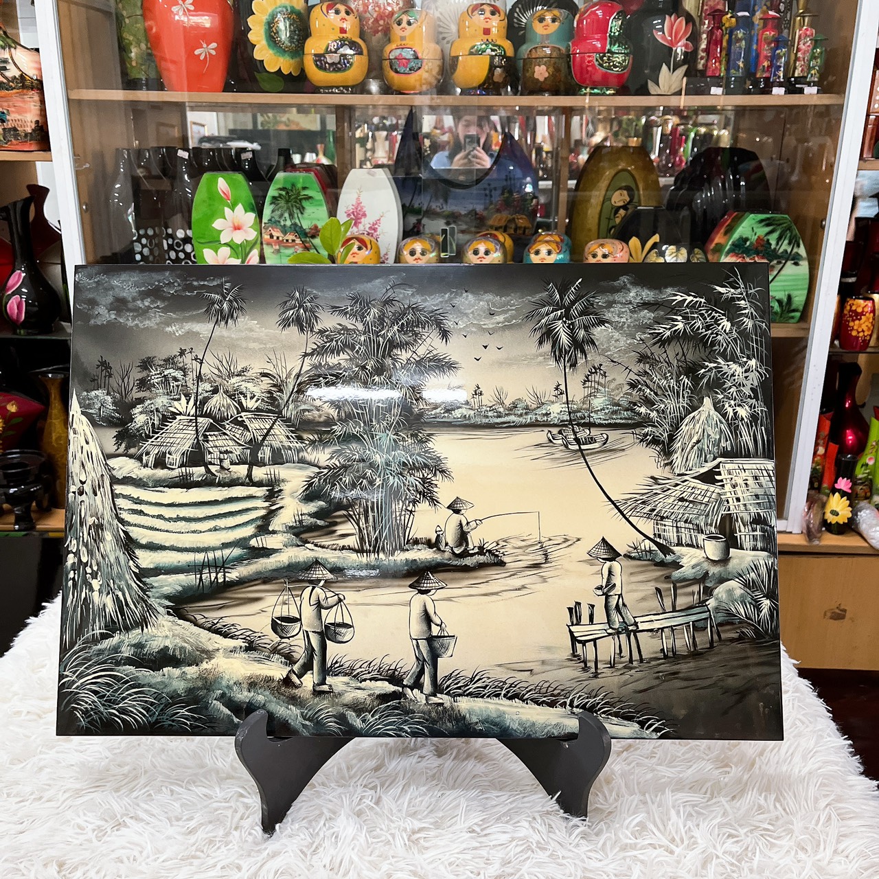 Tranh sơn mài đồng quê vẽ màu Thanh Bình Lê 40x60 cm