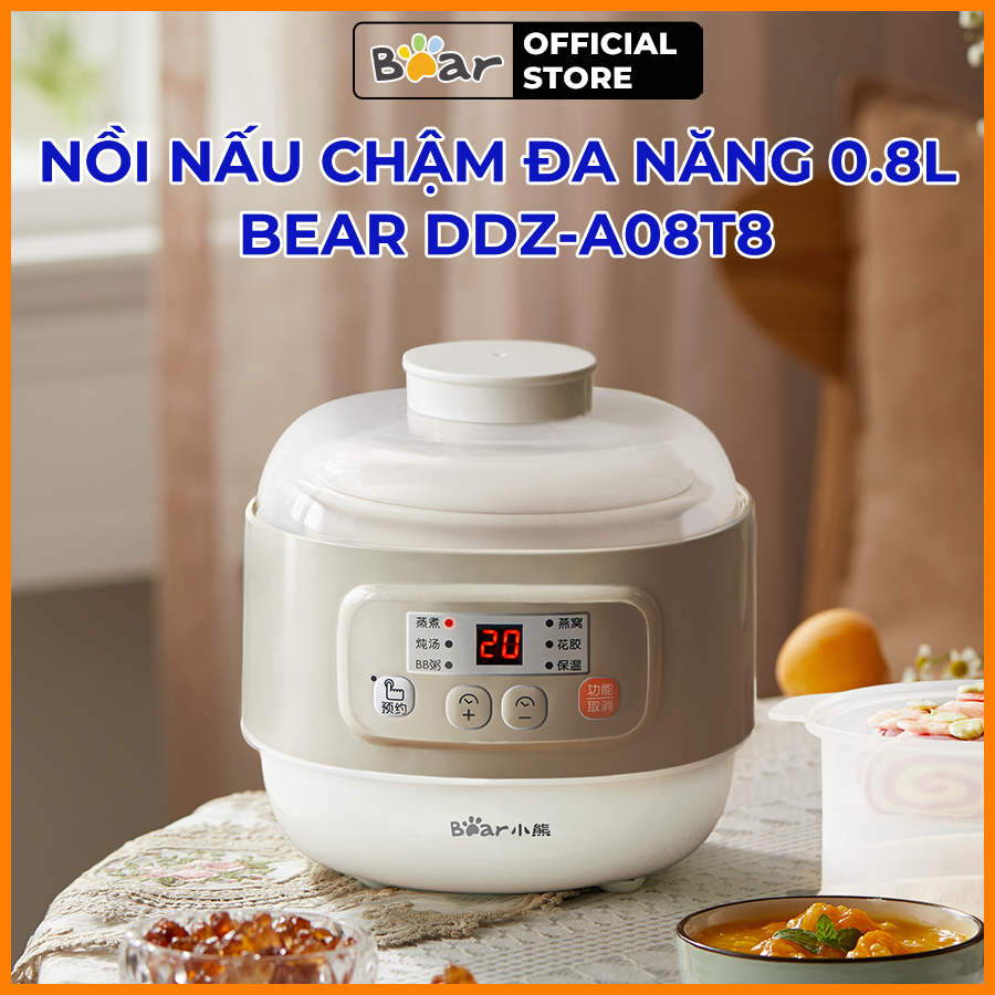 Nồi nấu chậm đa năng 0.8L Bear DDZ-A08T8 (KÈM LỒNG HẤP) - Hàng Chính Hãng