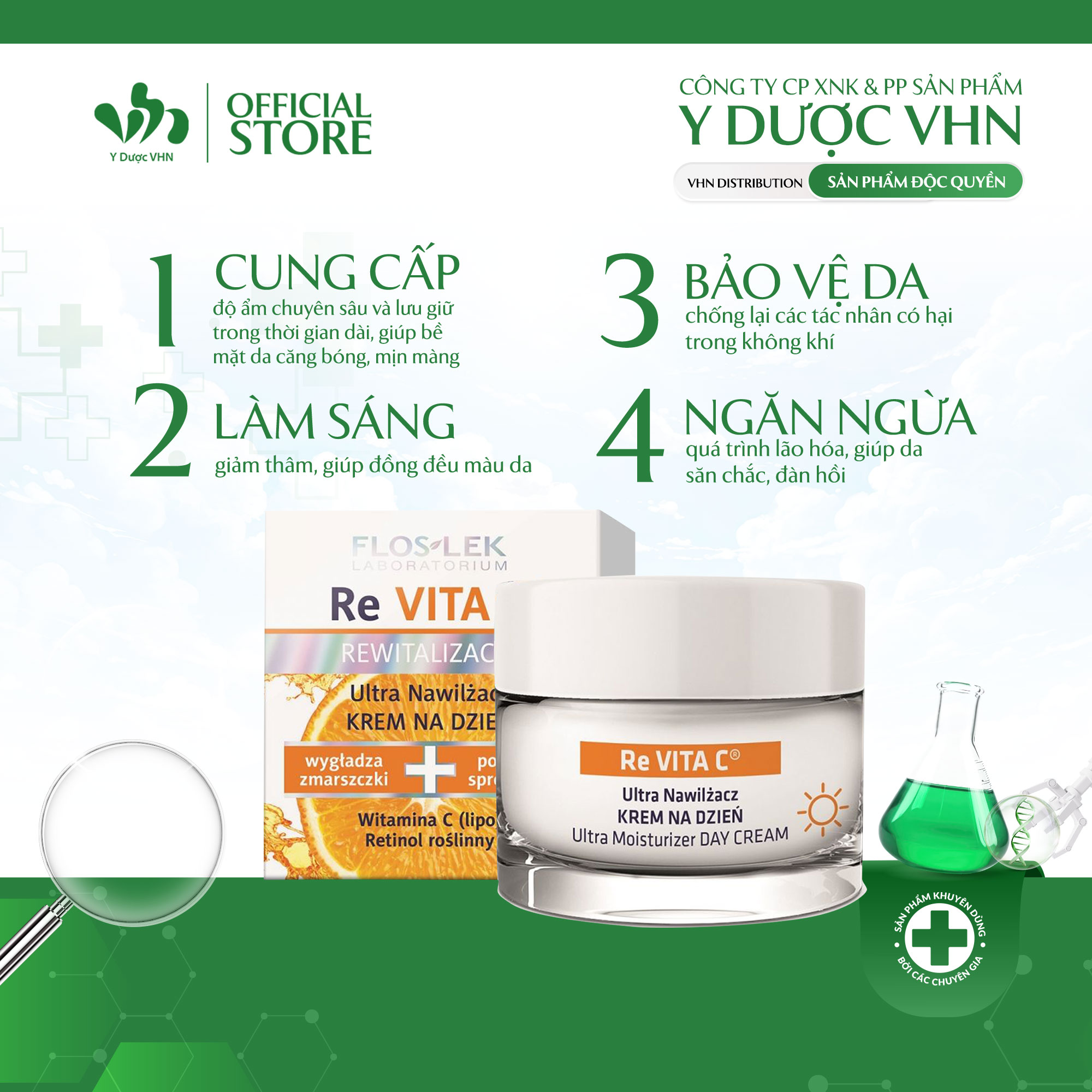 Kem Dưỡng Da Ban Ngày Revita C FLOSLEK Giúp Làm Sáng Da, Giảm Thâm, Da Căng Bóng Mịn Màng Hộp 50ml