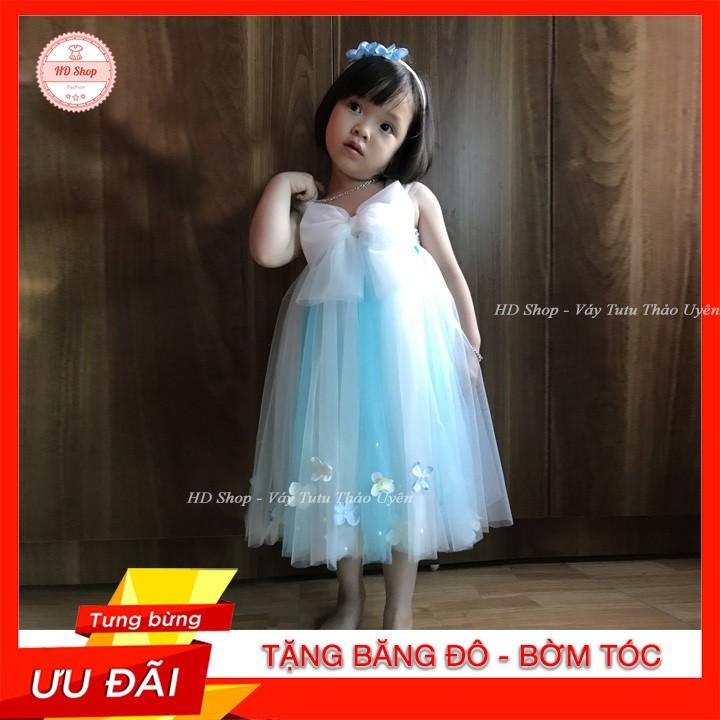 Váy công chúa cho bé ️️ Váy xanh thiên thanh phối trắng nơ trắng cho bé