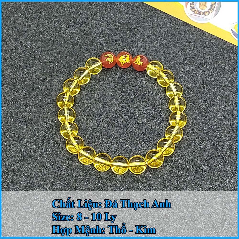 Vòng tay thạch anh vàng tam hợp dần ngọ tuất - size 8 10ly cho nữ mệnh thổ, mệnh kim - có khai quang điểm nhãn may mắn tài lộc - bảo hành 12 tháng - PHONG THỦY ANH VŨ