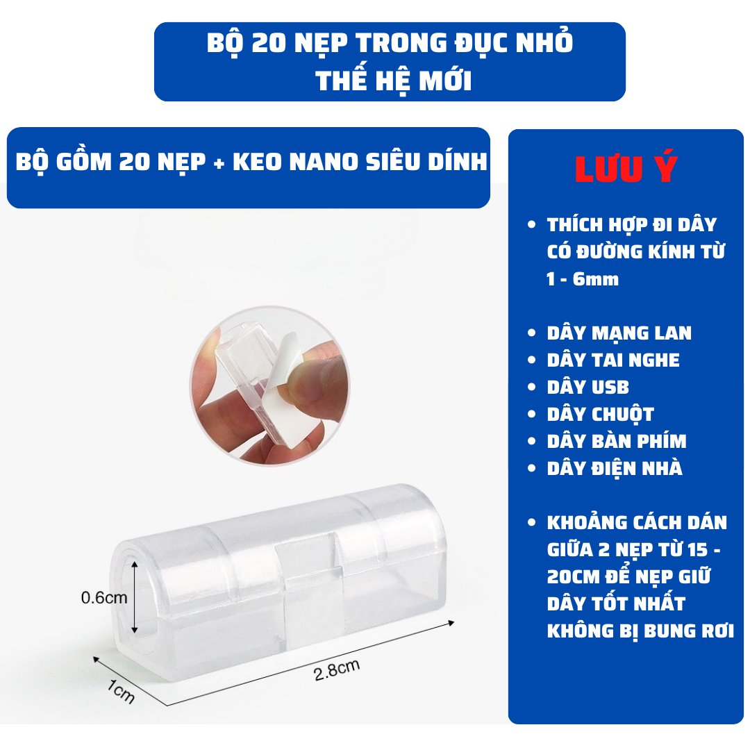 Nẹp Dây Điện Dán Tường Keo Nano Siêu Dính Thế Hệ Mới , Kẹp Dây Điện Cố Định an toàn tiện lợi dễ lắp đặt K110