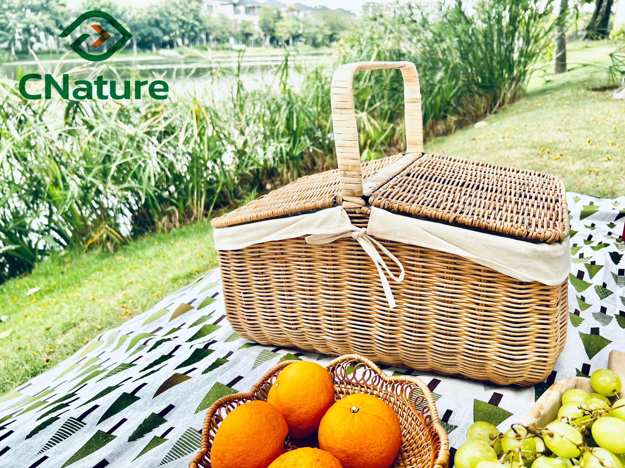 Giỏ mây picnic đựng đồ có nắp