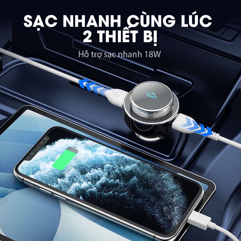 Tẩu Sạc Ô Tô ACOME ACC04 Đa Năng 2 Cổng Sạc Hỗ Trợ Đàm Thoại Bluetooth 5.0 - Hàng Chính Hãng