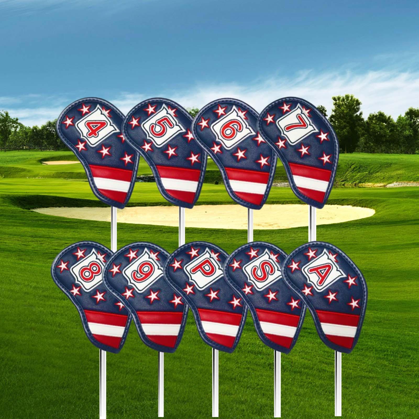 9x Golf Iron Headcovers Golf Iron Club Head Covers Lightweight 4,5,6,7,8,9,P,A,S PU Protective Headcover Sleeve for Men Women