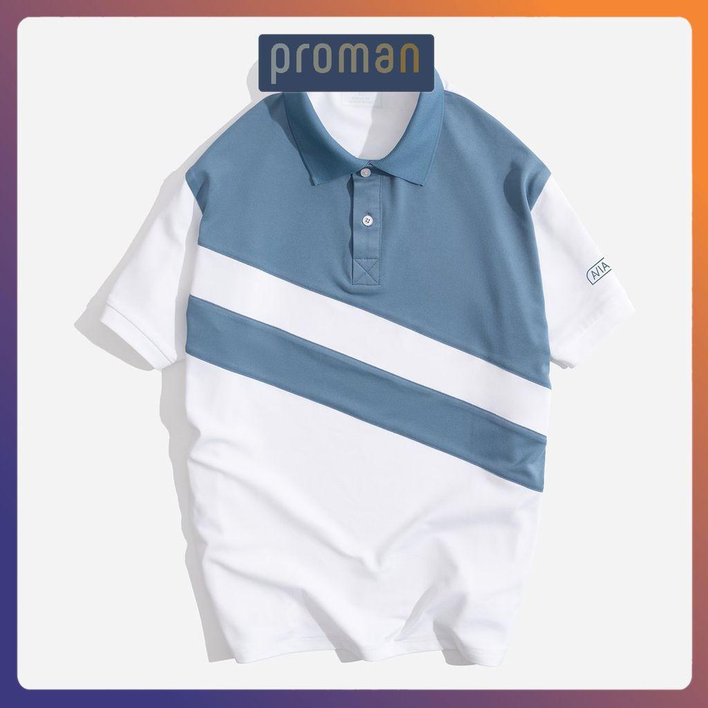 Áo Polo nam cổ bẻ thun basic cộc tay vải cá sấu cotton, áo thun nam có cổ PHỐI CHÉO phong cách trẻ trung AT06 - PROMAN