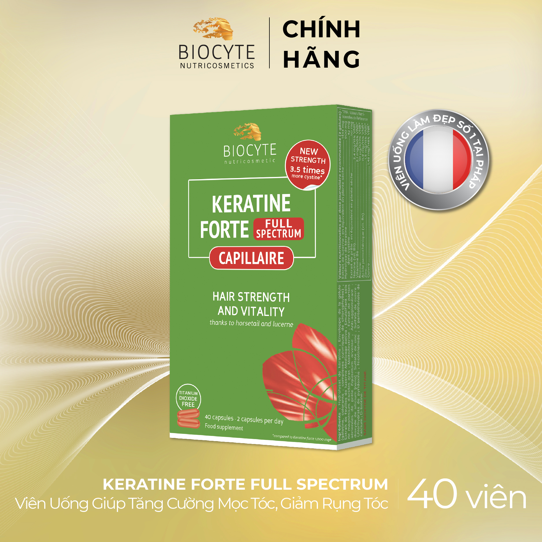 B04 Viên uống giúp tăng cường mọc tóc,giảm rụng tóc BOC Keratine Forte Full Spectrum 40 viên