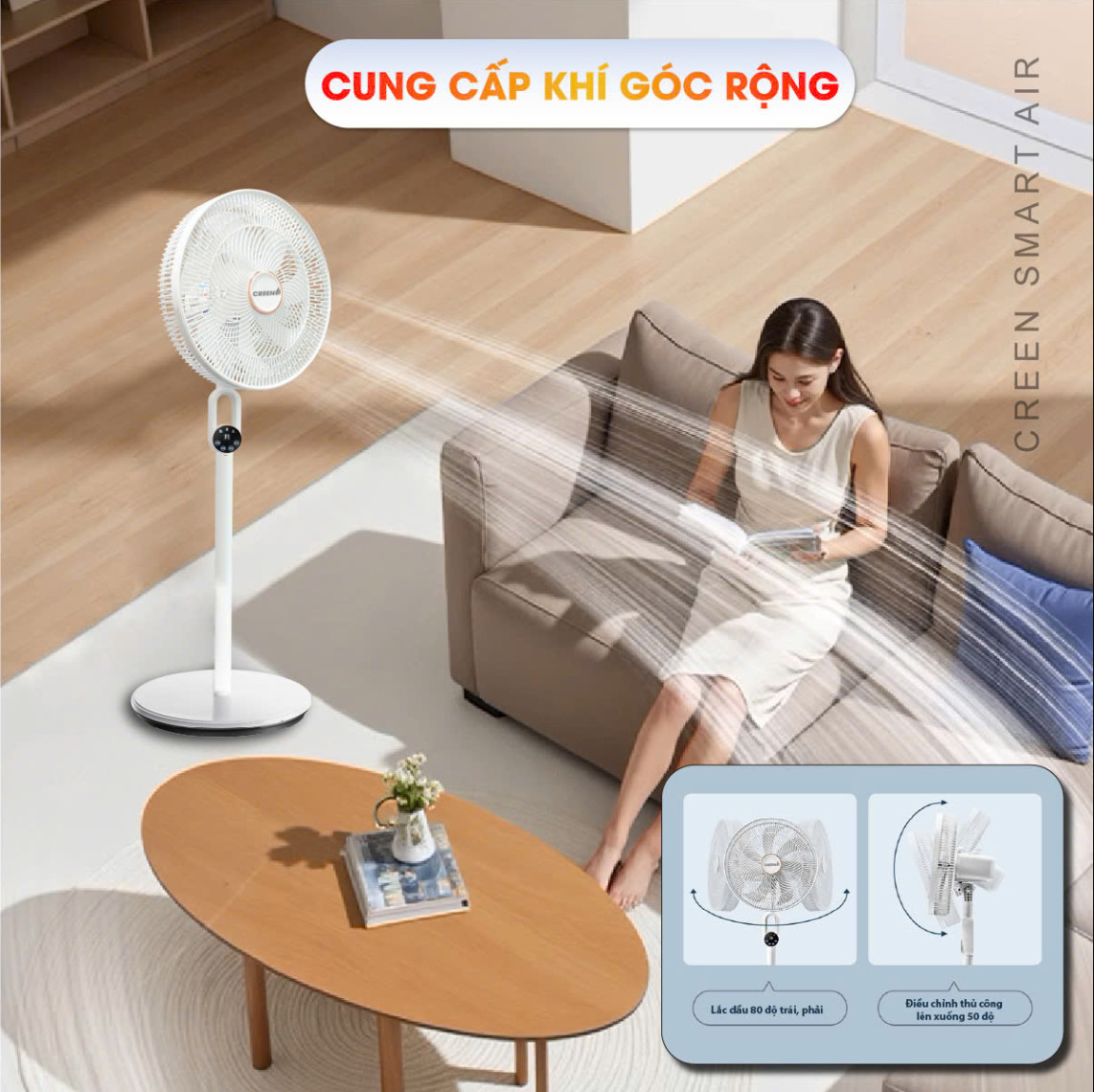 Quạt Cây Điều Khiển Từ Xa CREEN CR-FS2026 Quạt 7 Cánh, 40W Điều Chỉnh Linh Hoạt - Hàng Chính Hãng
