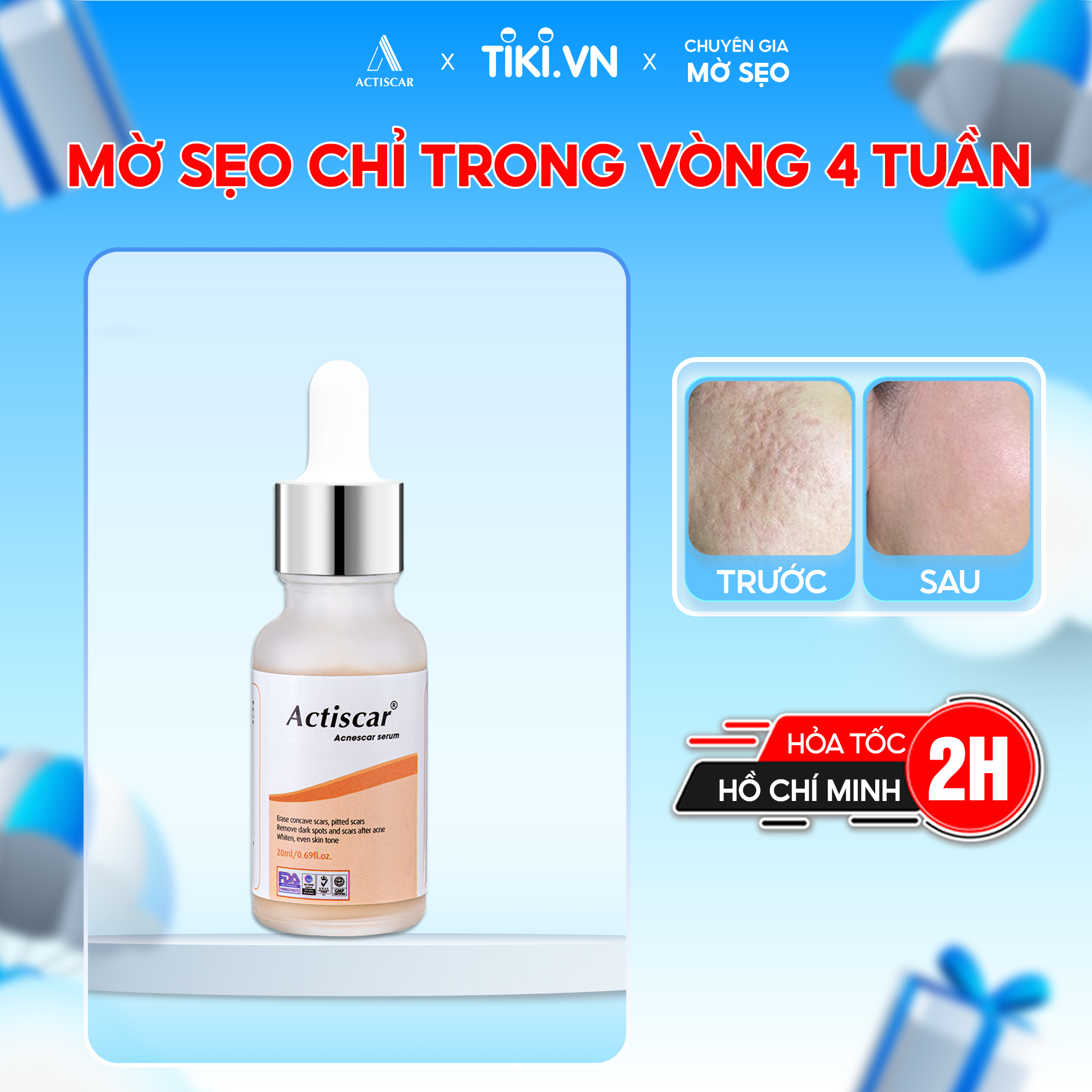 Serum Mờ Sẹo Lõm, Sẹo Rỗ Actiscar 20ml ( Màu cam)