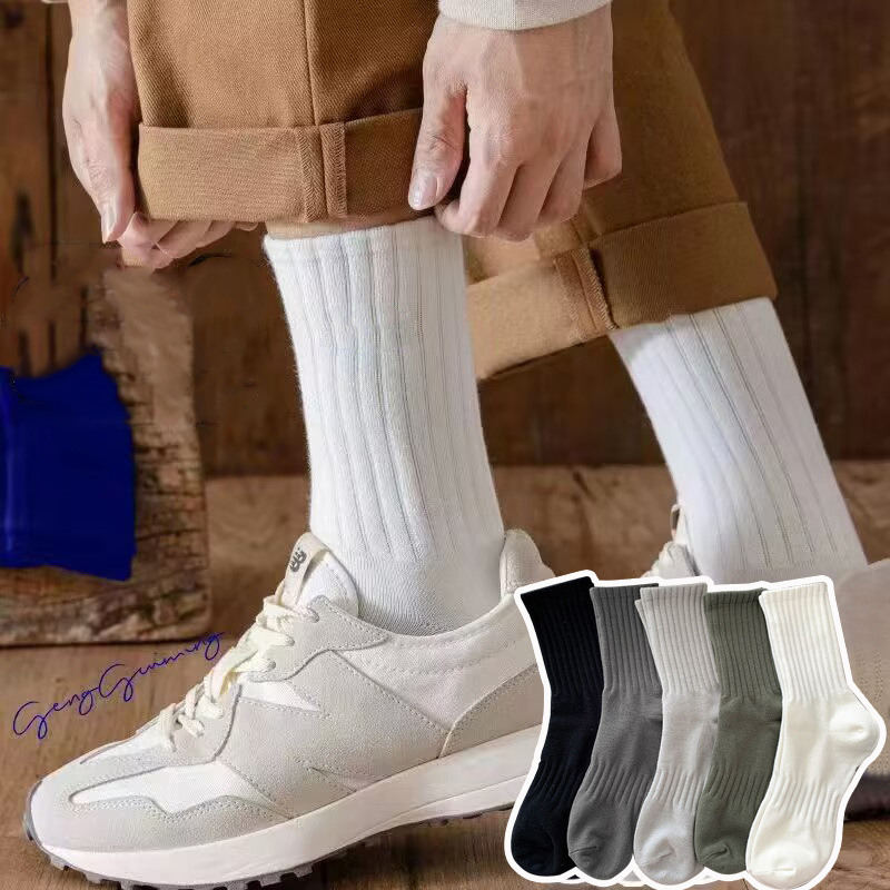 Combo 5 đôi tất vớ nam cổ trung loại dày chất liệu cotton cao cấp, thoáng khí thấm hút mồ hôi